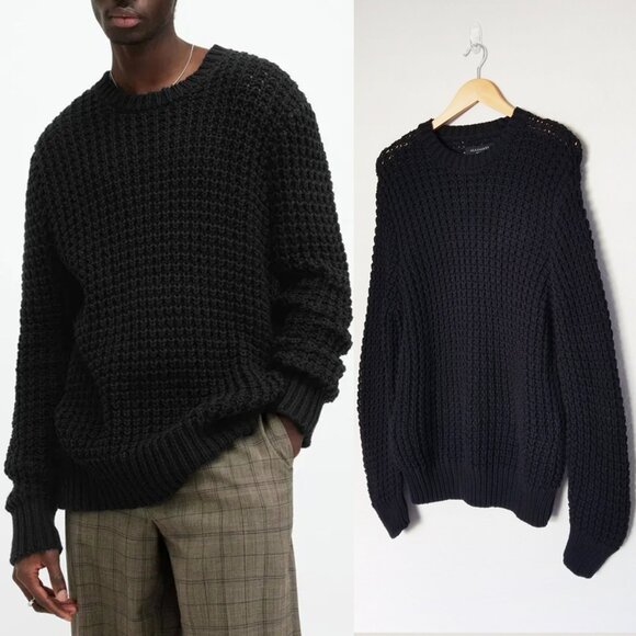 AllSaints Men's M Illund Waffle Stitch Crew Neck Sweater Organic Cotton Black - Picture 5 of 16